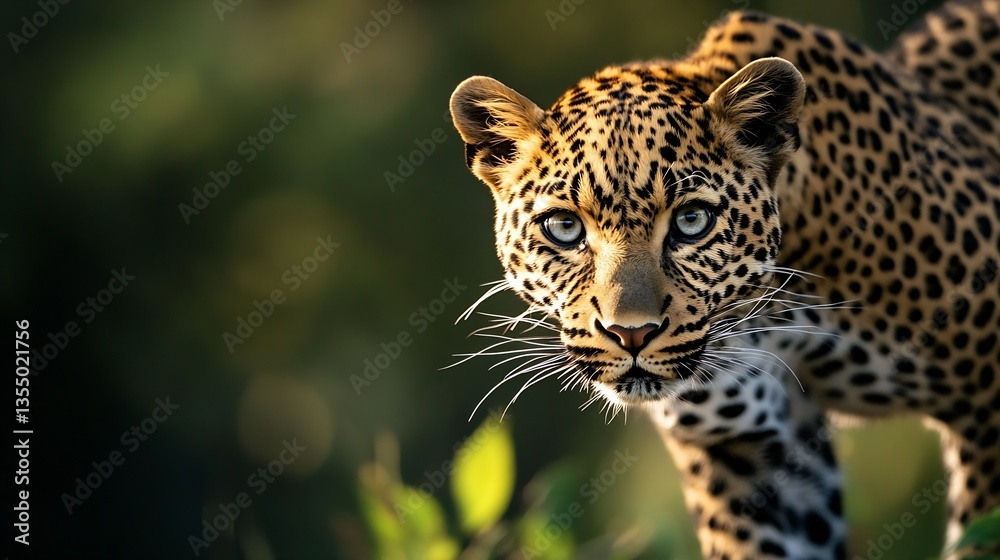 Poster magnificent close up of a wild leopard captured in its natural habitat : generative ai
