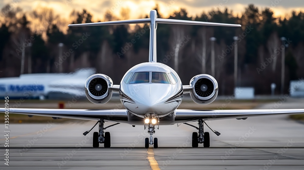 Aufkleber sleek and modern private jet aircraft parked on airport runway under cloudy sky ready for flight : g