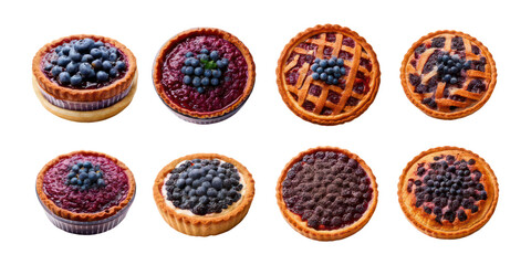 Assorted Fruit Pies with Blueberries on Display,PNG set collection, isolated on transparent background