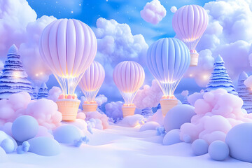 Magical Hot Air Balloons Winter Scene