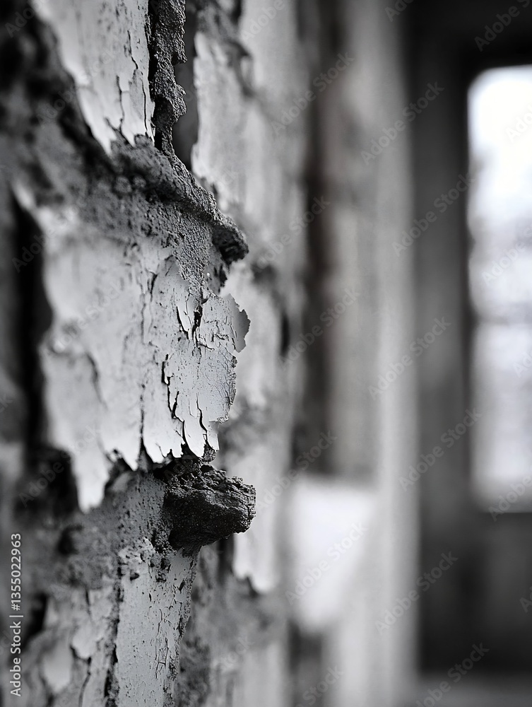 Poster closeup of cracked and peeling wall revealing layers of texture and history in a muted setting : gen
