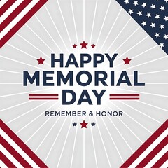 Memorial Day celebration design with bold typography, American flag elements, red, white, and blue patriotic theme, tribute to military service members, national holiday commemoration, honor