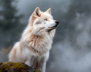 Majestic Wolf in Misty Forest