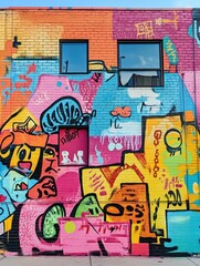 Obraz premium Graffiti Art with Bright Colors Focus on graffiti art with bright bold colors with an urban background