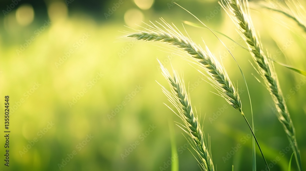 Poster closeup of wheat grass gently swaying in the breeze under soft sunlight : generative ai