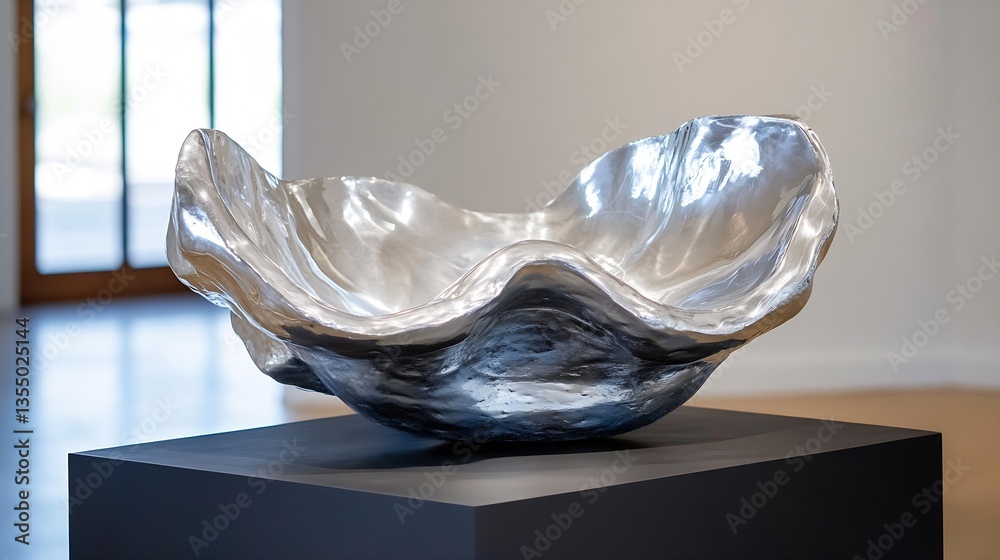 Poster modern abstract aluminum sculpture displayed in a spacious gallery showcasing artistic design : gene