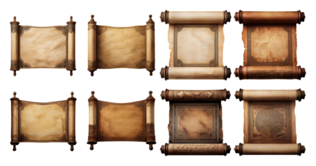 Vintage Scrolls and Parchments Collection for Art and Design Use, PNG bundle collection, Isolated on Transparent Background