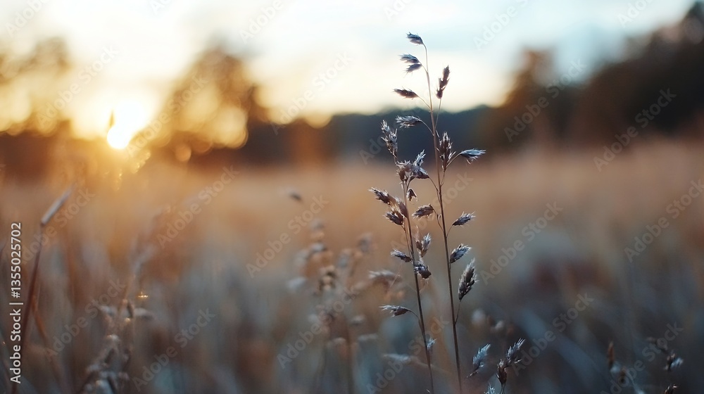 Aufkleber golden hour sunlight casting warm glow on wheat field with gentle breeze : generative ai