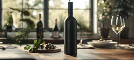 Elegant Matte Aluminum Wine Bottle on Dining Table Perfect for Exclusive Events and Decor
