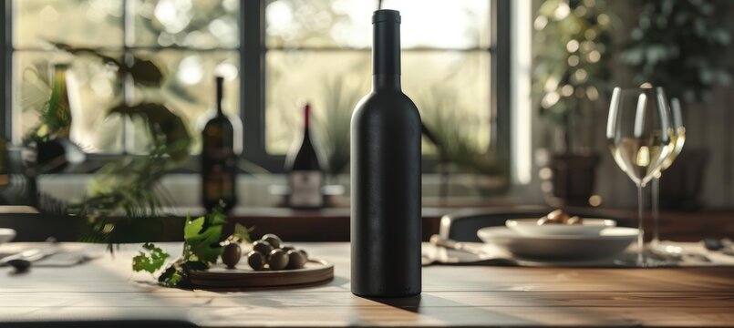 Elegant Matte Aluminum Wine Bottle on Dining Table Perfect for Exclusive Events and Decor