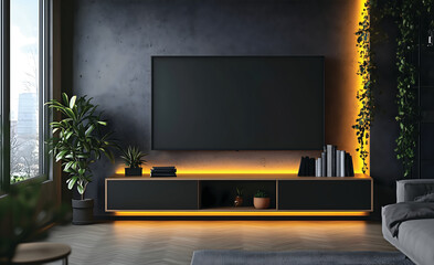 Modern Living Room with TV and Ambient Lighting
