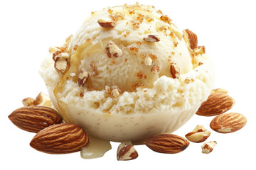Creamy Almond Honey Ice Cream, a delightful scoop of sweet indulgence, drizzled with golden honey...