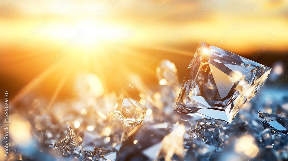 Aufkleber glittering diamonds placed on an array of shimmering crystals reflecting bright sunlight : generativ