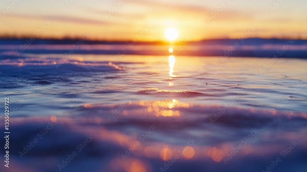 Poster stunning reflection of the sun on calm water at sunset creating a mesmerizing display of nature’s be