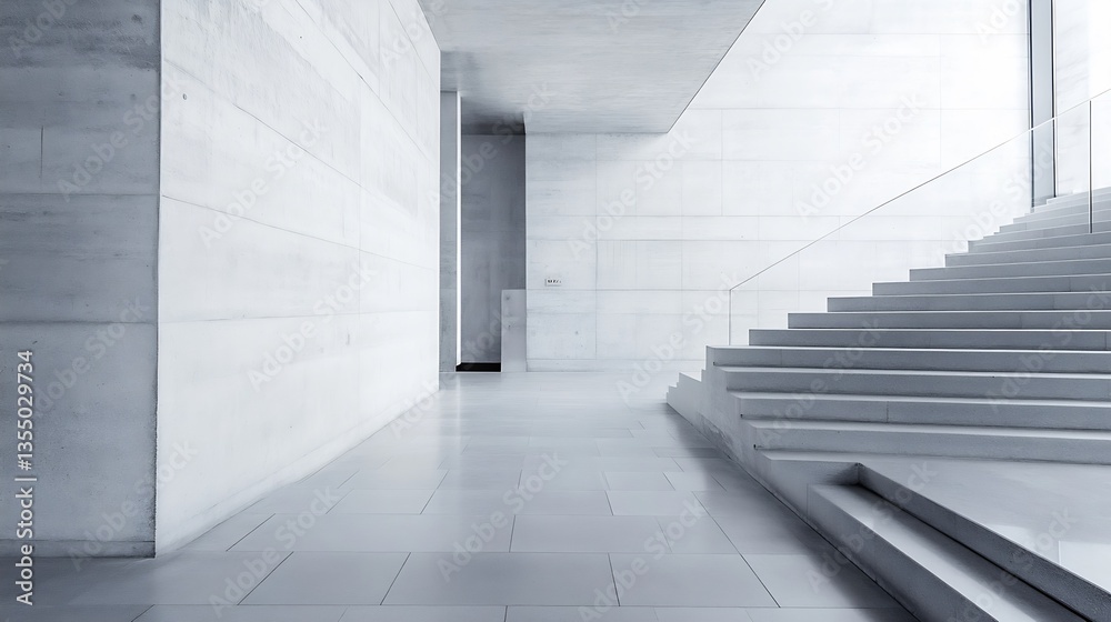 Poster modern architectural interior design featuring minimalist staircases and smooth concrete walls in a 