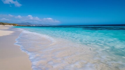 Obraz premium A stunning tropical beach with turquoise waters and soft white sand under a clear blue sky : Generative AI