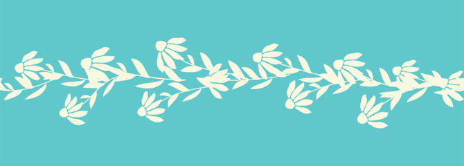 Decorative seamless vintage pattern in classic style with flowers and branches. Silhouettes of flowers, Two-color horizontal ornament in pastel colors, border