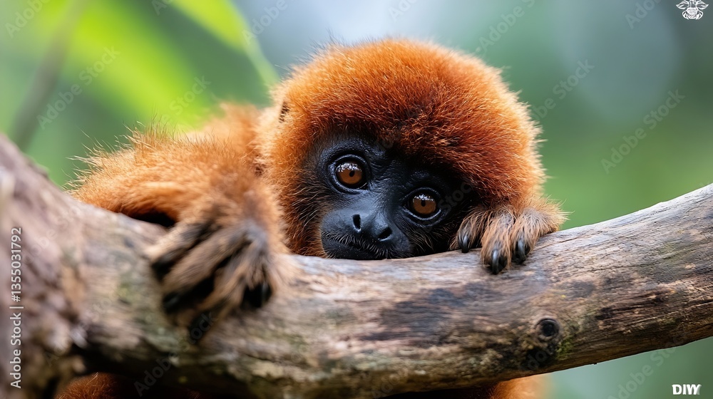 Poster Close up of a playful and curious spider monkey resting on a tree branch in the jungle : Generative AI