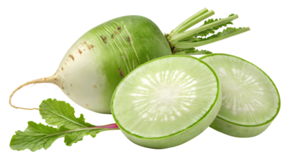 Sliced Green Radish | High-Quality Stock Image PNG