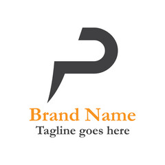 Abstract company logo design with a 3D arrow symbol and modern vector elements for a business concept. P letter.