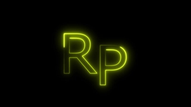 Glowing neon indonesian rupiah money sign animation on a black background.