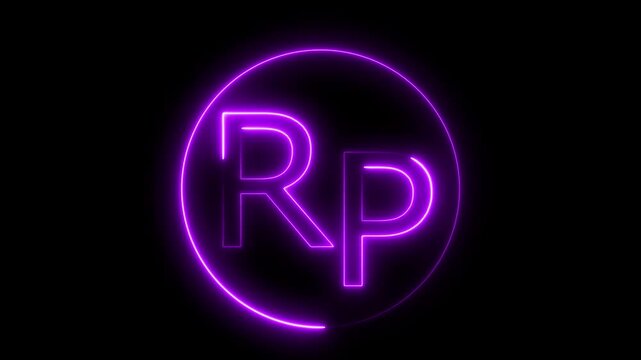 Currency Indonesian Rupiah Outline Icon in Neon Animation &ndash; Finance and Money Symbol on Black Background