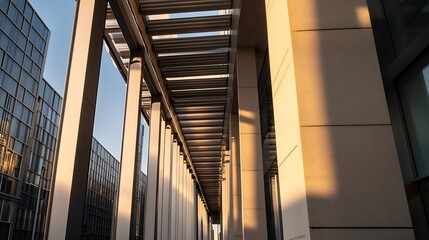 Obraz premium Contemporary Architectural Design Showcased Through Sunlit Urban Structure : Generative AI