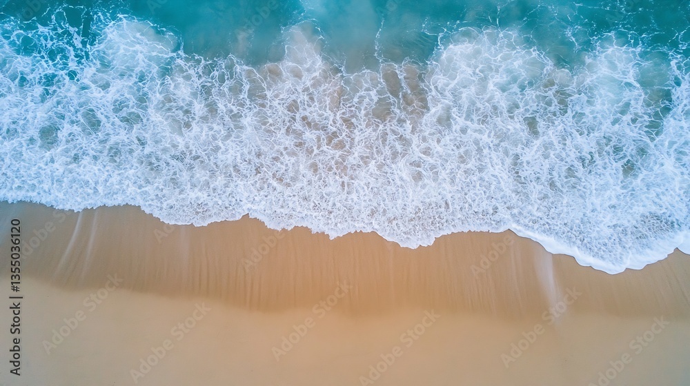 Poster aerial view of ocean waves crashing onto sandy beach creating a natural seaside scene : generative a