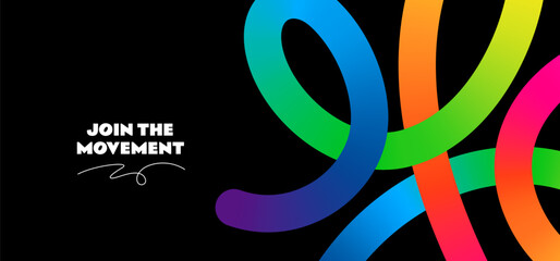 Abstract Color Lines on a Black Background. A Vector Wave Shape Gradient Pattern. A 3D Rainbow Ribbon Knot Graphic Design with a Modern Loop Squiggle Element