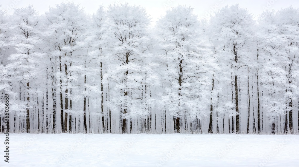 Aufkleber Winter wonderland scene with trees covered in heavy frost creating a serene atmosphere : Generative AI