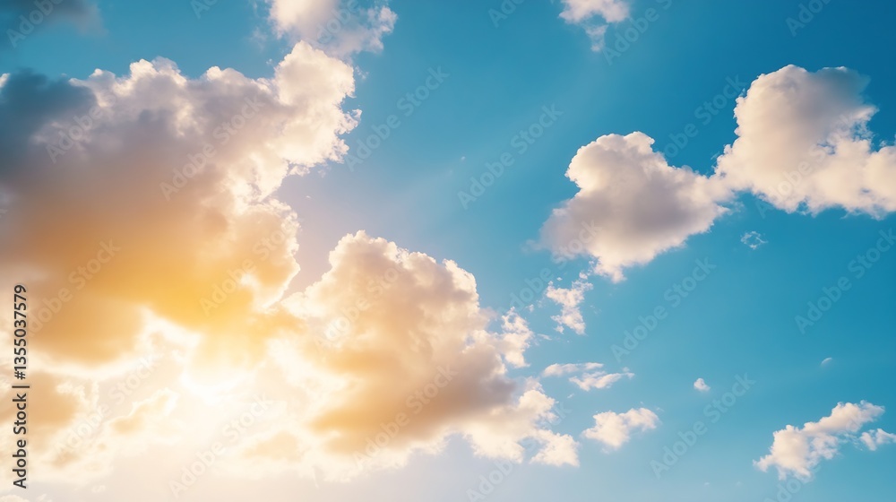 Poster beautiful sky filled with fluffy clouds illuminated by sunlight during sunset : generative ai