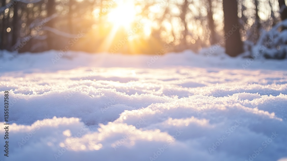Aufkleber glistening snow blanketing the forest floor illuminated by soft sunlight creating a peaceful winter 