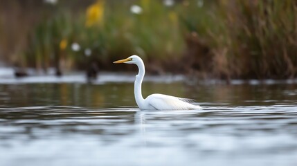Obraz premium Graceful White Egret Gliding Over Tranquil Waters in a Serene Natural Habitat : Generative AI