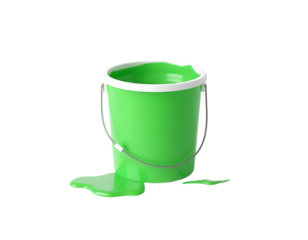 Green paint bucket spilling its contents