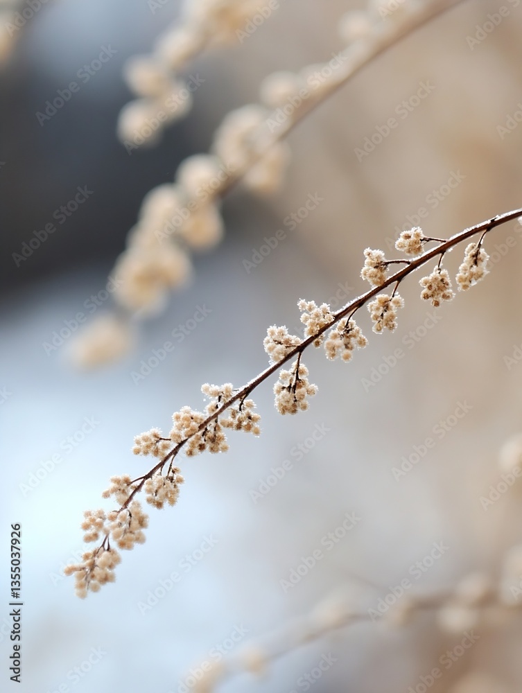 Aufkleber delicate nature blossom with small buds on a thin branch under soft natural light : generative ai