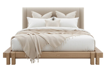 Obraz premium Cozy Modern Bed Cut Out Isolated on Transparent PNG Background.