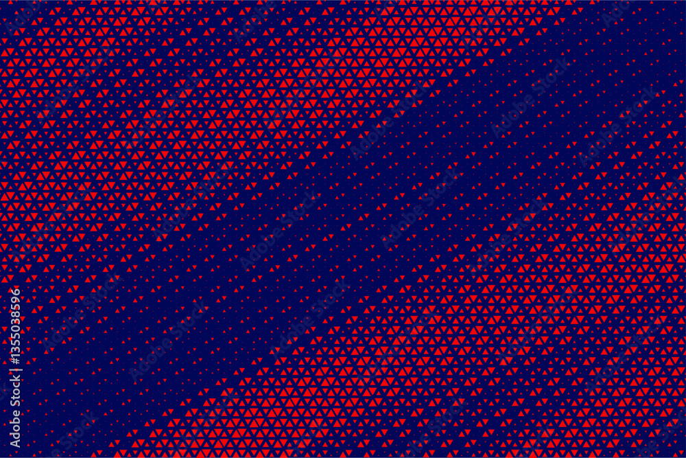 Poster Abstract background with red triangle dots. Triangle liner halftone geometric background. Halftone triangular retro 80s pattern. Minimal style retro dynamic wallpaper.	