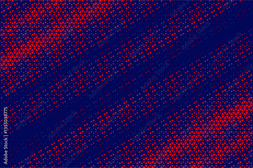 Poster Abstract background with red triangle dots. Triangle liner halftone geometric background. Halftone triangular retro 80s pattern. Minimal style retro dynamic wallpaper.	