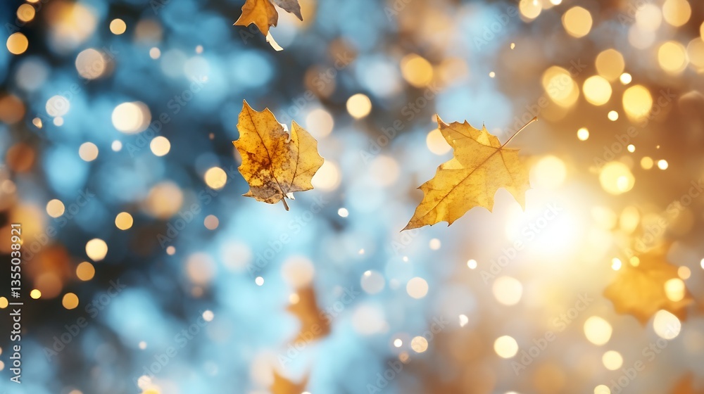 Leinwandbilder beautiful autumn leaves falling gently with a soft illuminated background creating a dreamy atmosphe