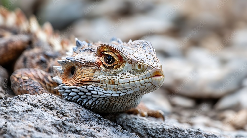 Poster close up of a bearded dragon lizard relaxing on a rock in its natural habitat : generative ai
