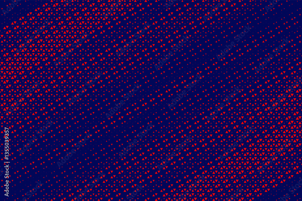 Poster Abstract background with red triangle dots. Triangle liner halftone geometric background. Halftone triangular retro 80s pattern. Minimal style retro dynamic wallpaper.	