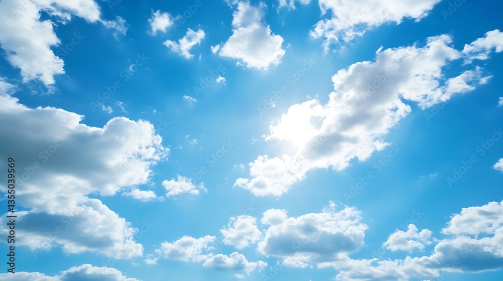 Poster vibrant blue sky with soft white clouds illuminated by bright sunlight on a clear day : generative a