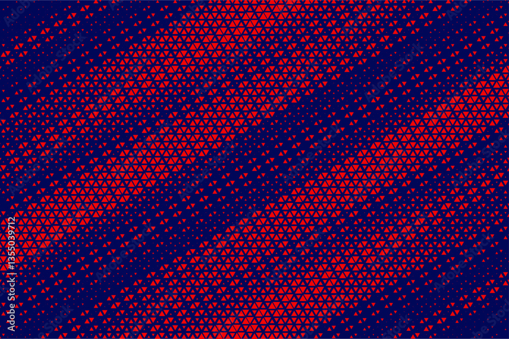 Poster Abstract background with red triangle dots. Triangle liner halftone geometric background. Halftone triangular retro 80s pattern. Minimal style retro dynamic wallpaper.	