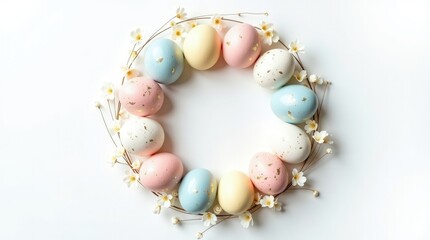 Easter wreath with pastel eggs and flowers