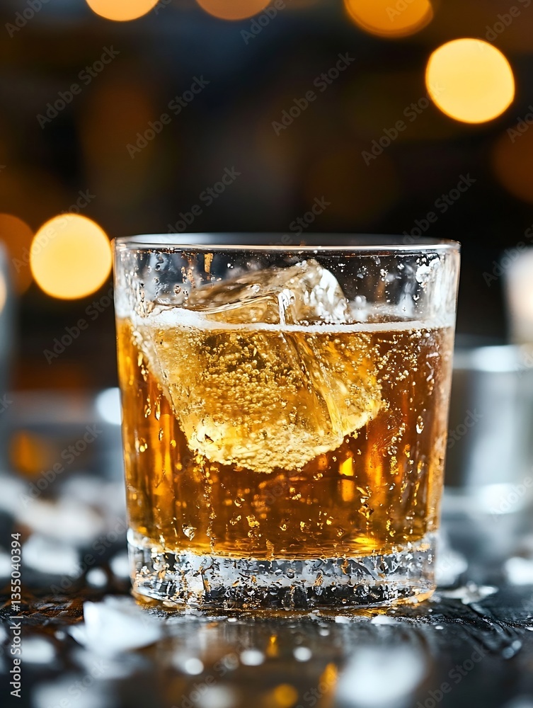 Poster Classic drink served on the rocks caught in a moment of sparkle and allure against a twinkling backdrop : Generative AI