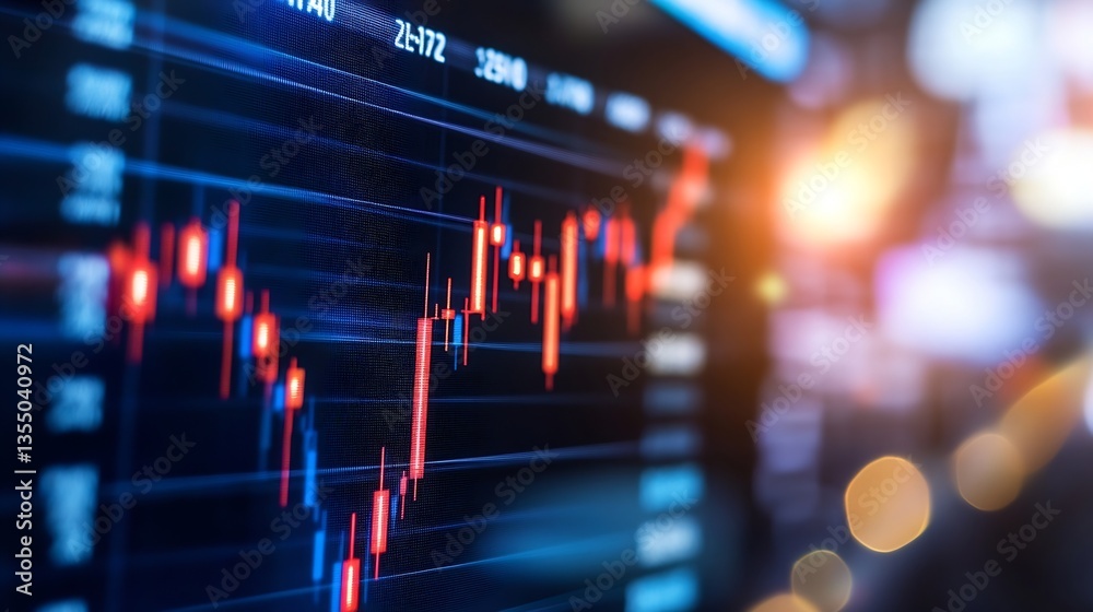 Poster Stock Market Data Display with Colorful Graph Trends and Vibrant Blurred Background : Generative AI
