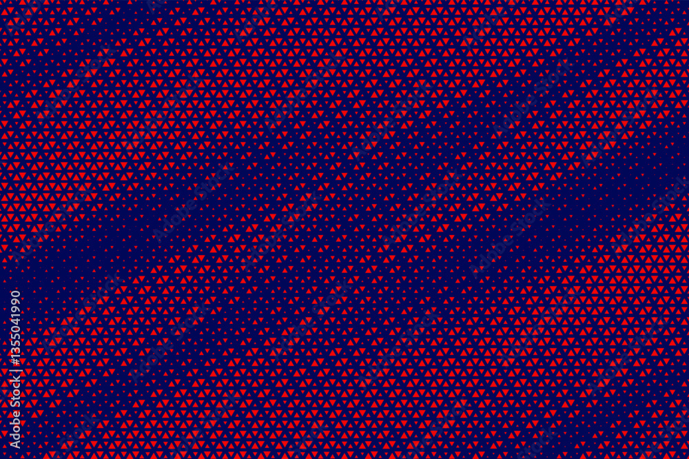 Poster Abstract background with red triangle dots. Triangle liner halftone geometric background. Halftone triangular retro 80s pattern. Minimal style retro dynamic wallpaper.	