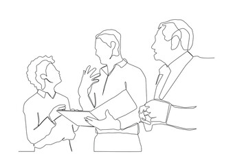 One line drawing of business people talking.