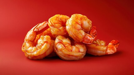 Crispy prawns on red background