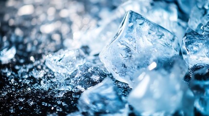 Obraz premium Close Up of Crushed Ice Cubes Glimmering in Bright Light Showing Refreshing Texture : Generative AI